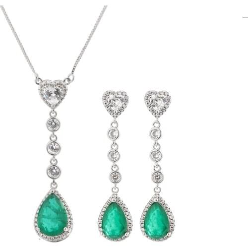 Vintage Jewelry Set S925 Silver Needle Diamond Color Treasure Earring Pendant Emerald Earring Necklace Set Womens Gift Party