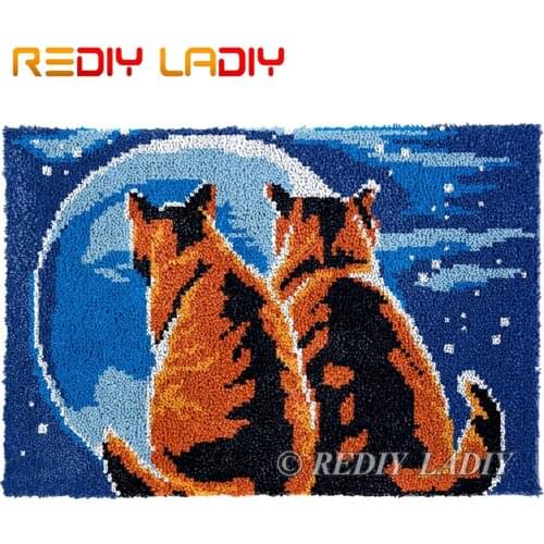 Latch Hook Kits Moon Kittens Chunky Yarn Embroidery Crocheting Tapestry Kits Needlework Hobbies & Crafts DIY Carpet Rug 85*58cm