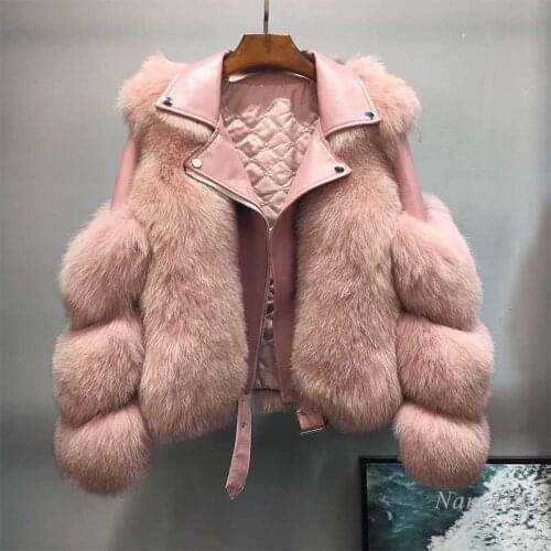 2020 New Pu Leather Faux Fox Fur Coat for Women Motorcycle Short Slimming Fur Coat Female Lady Short Casual Witer Warm Overcoat