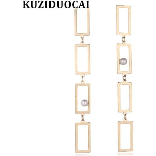 Kuziduocai New Fashion Fine Jewelry Will Not Fade Pearl Metal Attach Box Long Stud Earrings For Women Gift E-1363