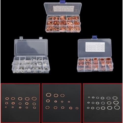 Areyourshop Copper Aluminum Solid Crush Washers Assortment Set Seal Flat Ring Gasket with Box