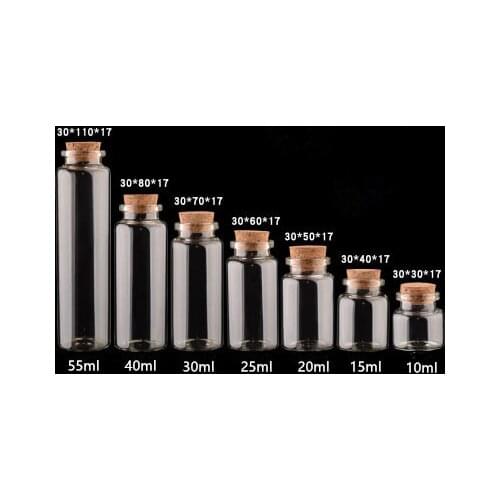 24pcs 10ml 15ml 20ml 25ml 30ml 40ml 55ml Cute Clear Glass Bottles with Cork Stopper Empty Spice Bottles Jars DIY Crafts Vials