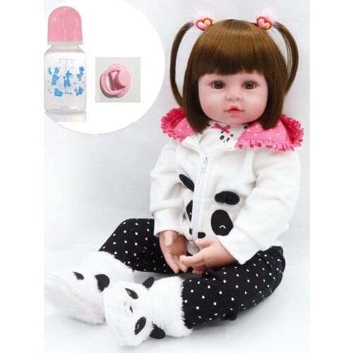 Reborn Fashion Girl Dolls Toys 22" Silicone Reborn Baby Doll with Cartoon Panda Clothing Set Bebe Reborn Menina Bonecas Alive