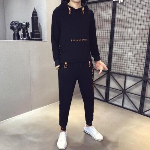 Mens Hooded Sweatsuit 2020 New Mens Casual Sports Suit Mens Autumn Pantalones Hombre Long Sleeve Sweatsuit+Pant Ropa Hombre
