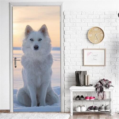 Arctic Wolf Door Stickers Home Decoration Self-Adhesive Bedroom Living Room Door Decals Snow Two-Pieces Set Waterproof Wall Art