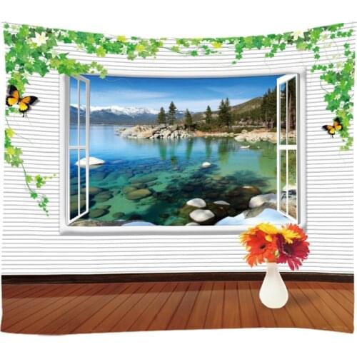 Windows Scenery Tapestry Wall Hanging Cloth Bed Spread Beach Towel Table Cloth Yoga Mat House Decoration Living Room Decoration