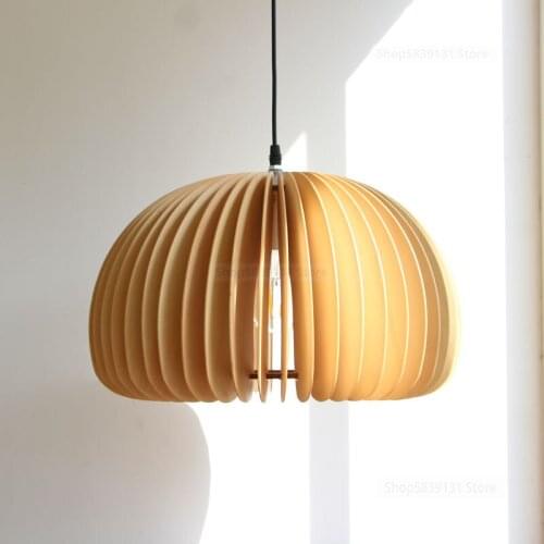Nordic Wood Cage Pendant Lights Living Room Decor Lamp Modern LED Bamboo Suspension Light Fixtures Kitchen Dining Room Lamps E27