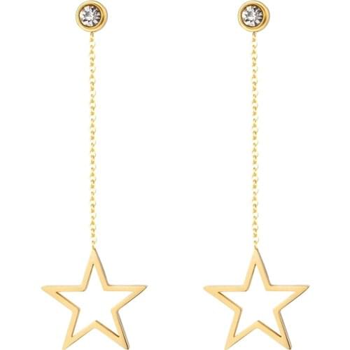 New Arrival Fashion Jewelry Zircon Hangs Five Pointed Star Woman Drop Earrings Stainless Steel Gold Color Earrings Wholesale