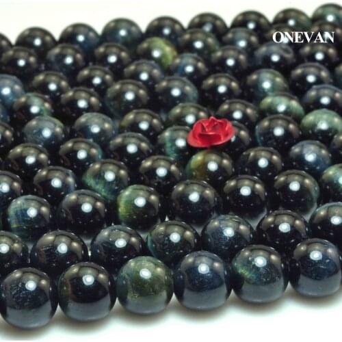 ONEVAN Natural Hawks Eye Beads Charms 8mm Smooth Loose Stone Bracelet Necklace Jewelry Making Diy Accessories Gift Design