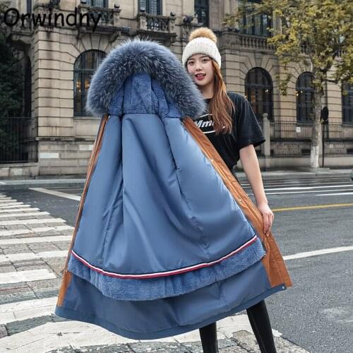 Orwindny Winter Wool Liner Warm Jackets Women Snow Wear Long Parkas Plus Size 4XL Fur Lining Can Removed Coat Female High Street