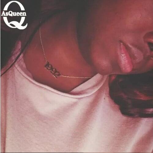 Gothic Old English Personalized Date Necklaces 1985 1986 1987 1988 1989 1990 1991 1992 Custom Birth Year Necklace Collier Femme