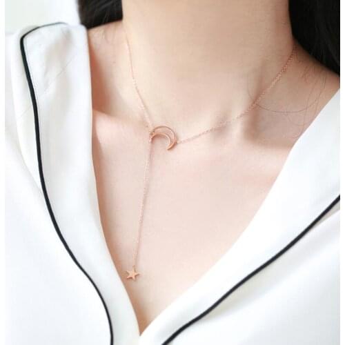 Stainless Steel Star Moon Tassel Necklaces For Women Choker Collares Wedding Jewelry Crescent Moon Necklace Pendants Rose Gold