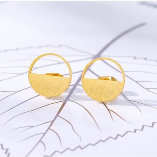 Hollow Semicircle Stainless Steel Earrings For Women Cute Stud Earrings Simple Geometric Base Earing Gifts Minimalist Jewelry