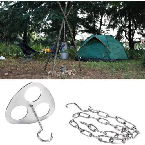 Portable Detachable Outdoor Barbecue Tripod Hanging Rack Camping Campfire Grill Hanging Pot Stand Set