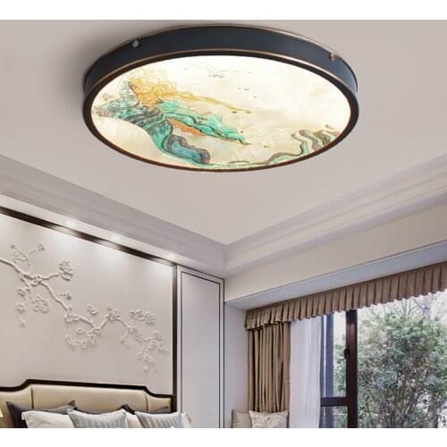 Chinese Style Ceiling Lamp Copper Enamel Color Bedroom Living Room Study Hotel Indoor Light Led Round Antique