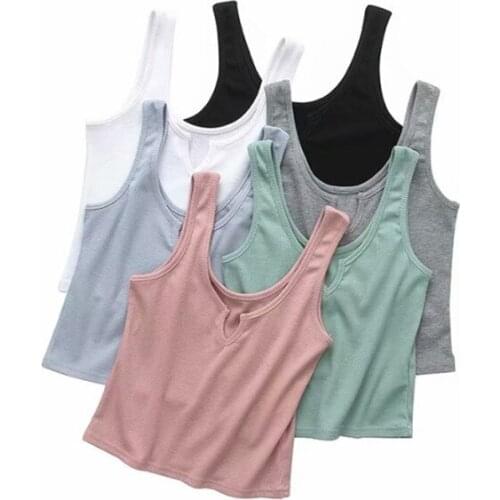 Casual Women Soft Cotton V Neck Vest 2021 Summer Fashion Ladies High Street Sweet Vest Female Solid Color Short Vest Top