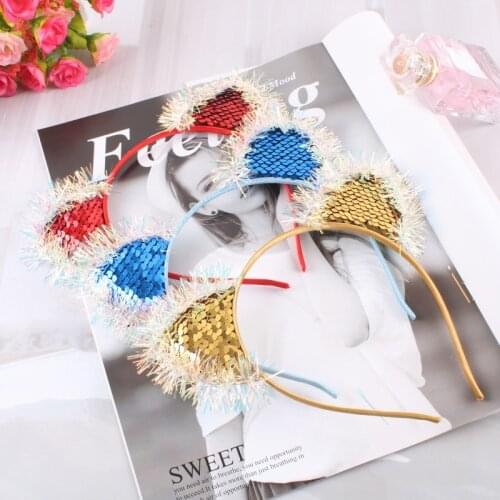 20pcs Cute Cartoon Double Sided Sequin Cat Fox Ears Headband Hairband Headwear Daily Wear Party Decoration Children Adult Girl