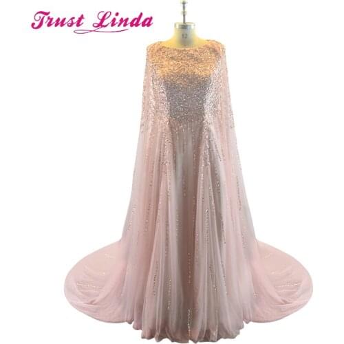 Real Photo New Collection Muslim Mother Of The Bride Dresses Sleeveless Handmade Crystal cape Prom Gowns Long Party Dresses