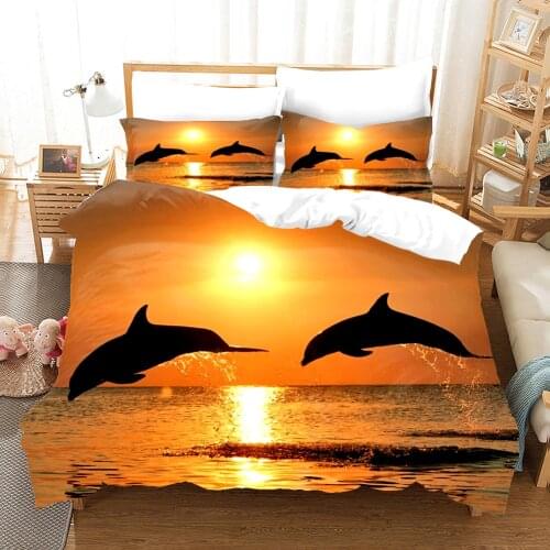 Luxury Dolphin Bedding Sets Full Size Cartoon Animal Duvet Cover Set with Pillowcase Queen King Bed Sets