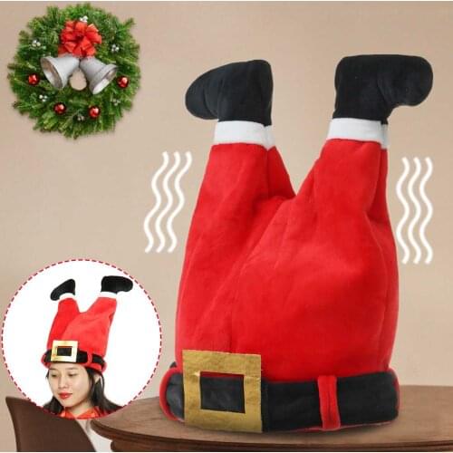Christmas Santa Claus Hat Electric Moving Pants Hat Singing Music Hats Cute Funny Stuffed Toy Creative Plush Toy Party Xmas Gift
