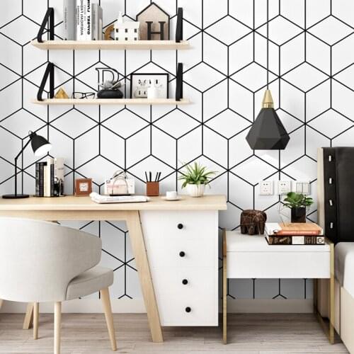 Modern Geometric Thicken 3D WallPapers Black Vinyl White Grid Wallpaper Roll 3D for Living Room Bedroom TV Background Wall Mural