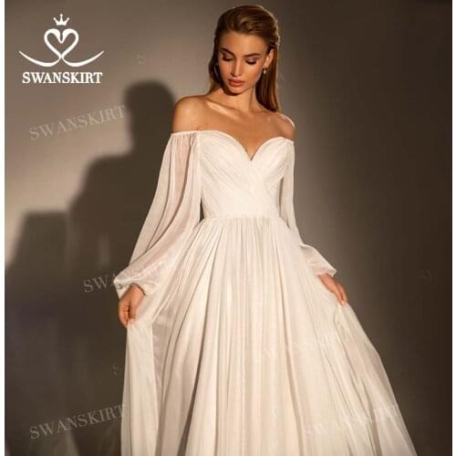 Long Sleeve Wedding Dress 2022 Fashion Sweetheart Tulle A-Line Court Train Bridal Gown Princess SwanSarah W102 Vestido De Novia