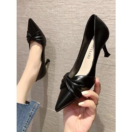 High heels female 2021 autumn new black professional work shoes temperament soft leather pointed toe stiletto single shoes