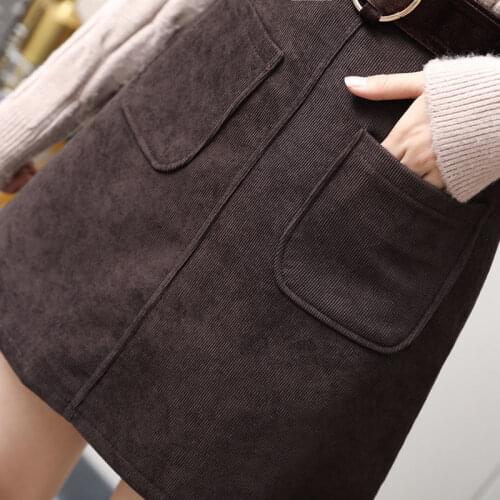 Corduroy high waist skirt autumn and winter high grade A-line buttock skirt short skirt womens 2021 new versatile belt