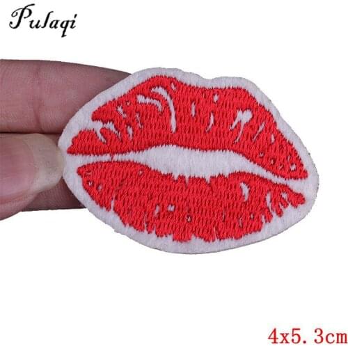 Pulaqi Embroidered Sexy Red Lips Patch Iron On Patches For T - Shirt Jeans Apparel Sewing Fabric DIY Sew On Sticker F