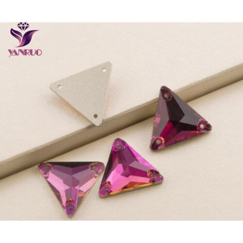 YANRUO Fuchsia 3270 Triangle Flat back Rhinestones Sew on Stones Button Crystal Stone Beads Garment Craft Wedding Dress