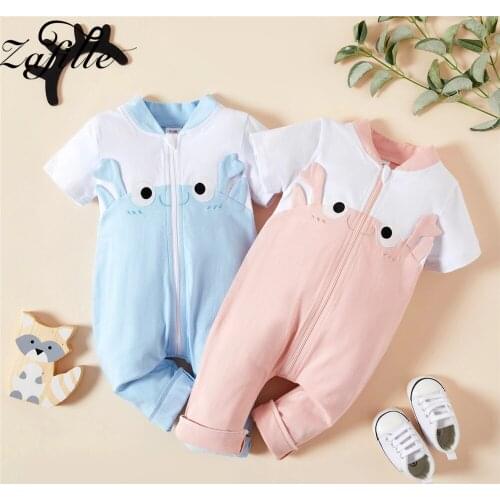 ZAFILLE Newborn Baby Girl Clothes Cartoon Eyes Jumpsuit For Kids Girls Overalls Short Sleeve Infant Zipper Babys Rompers