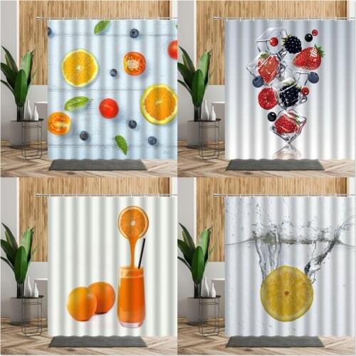 Summer Tropical Fruits Shower Curtain Lemon Strawberry Orange Photo Bathroom Decor Creative Kitchen Hanging Curtains Bath Fabric
