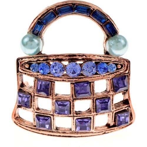 CINDY XIANG New Arrival Creative Handbag Shape Brooch Pins For Women Cute Rhinestone And Pearl Bag Brooches Party Office Jewelry