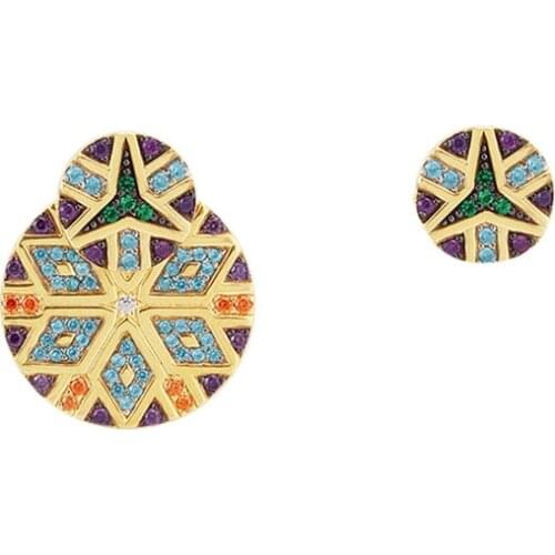 SLJELY Luxury Pure 925 Sterling Silver Yellow Gold Color Asymmetric Round Multicolor Geometric Shape Earrings Women Mana Jewelry