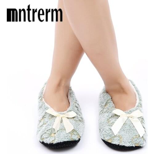 Mntrerm 2020 Embroidered Leaf Printed Indoor Home Slippers Winter Cotton Soft Plush Slippers Floor Women Shallow Shoes Free Size
