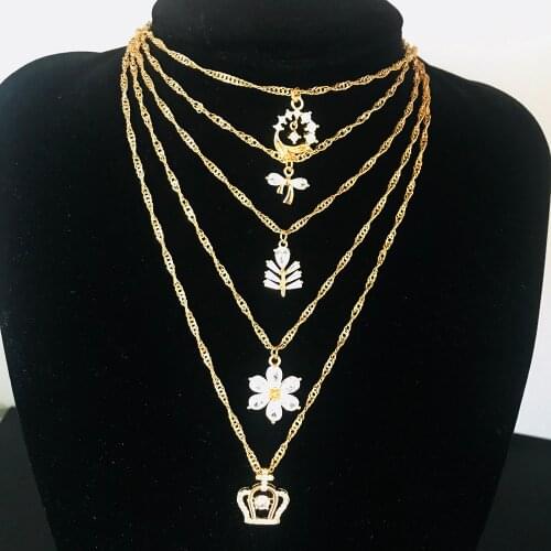 2021 Trend Elegant Jewelry Crystal Zircon Flower Crown Pendant Necklace Golden Color Unquie Women Fashion Necklace X055