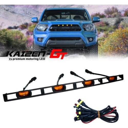 4PCS Amber Lens Amber LED Car Front Grille Light w/wiring harness Kit For 2012-2015 Toyota Tacoma Front Bumper Hood Grille Light