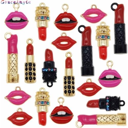 9pcs/pack Make up Pendant Necklace Pendant Jewelry Findings mouth lipstick Bracelet Earrings DIY Chain Necklace DIY Rhinestone