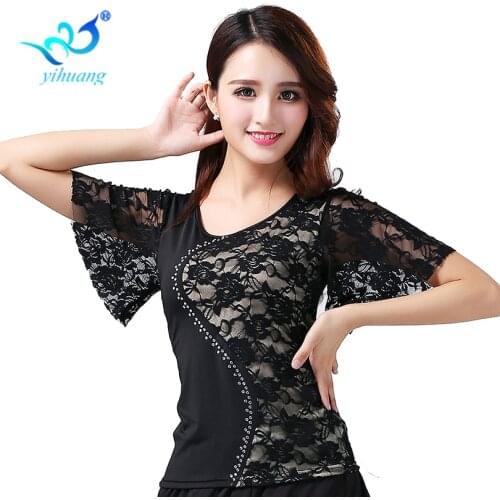 Ballroom Dance Costume Competition Tops Modern Standard Dancing Blouse Waltz Dancer Short Sleeves Latin Salsa Rumba #17