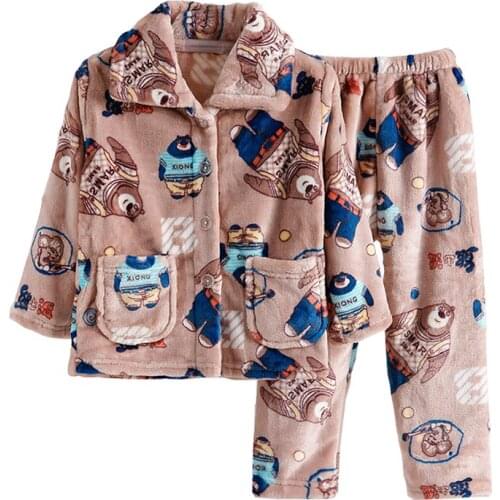 Coral velvet Pajama Sets 2PC Coat Pants Sleepwear Robe Childrens Sets Boy autumn winter clothes Girl Coats Childrens Clothing