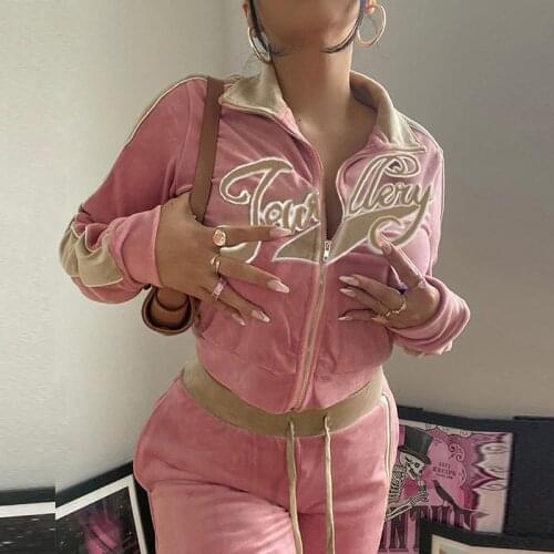 Letter Print Velvet Tracksuit Women 2 Piece Sets Fashion Outfits Female Zipper Activitywear Leisure Pant Suits Ensemble Femme