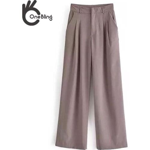 OneBling Toppies High Waist Female Overlength Suit Pants Woman Loose Straight Pants Office Ladies Causal Long Trousers