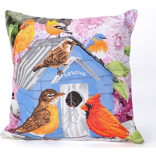 Diamond Painting Cushion Cover Replacement Spring Birds House Throwing Pillow Case Partial Round AB Drill DIY Mosaic Handmade