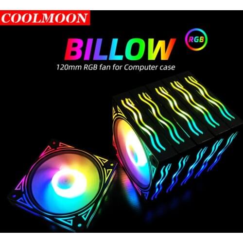 Coolmoon Unique CPU Radiator Billow Heatsink Dissipation RGB Cooling Fan 120mm PC Case 6Pin Chassis Support Remote Controller
