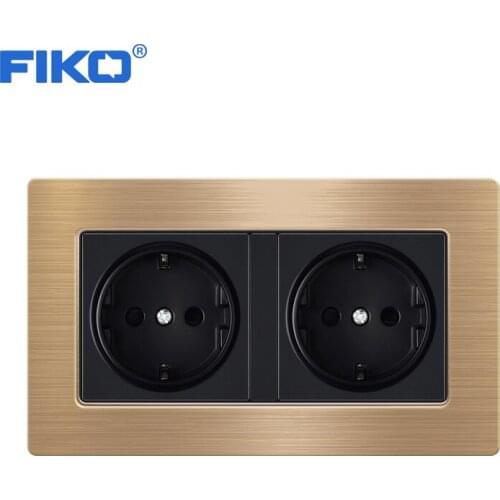 FIKO Stainless Steel Panel Triple Wall Socket 16A EU Russia Spain Electrical Outlet Silver Black Color Child Protective Door