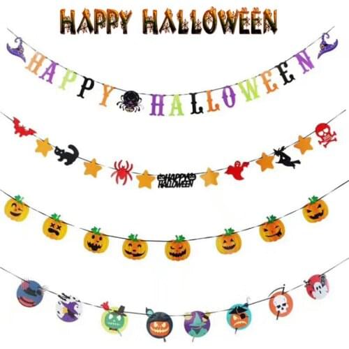 10 Pcs Halloween Banners Flags Party Hanging Decorations Supplies Pumpkin Wizard Mummy Witch Skull Bat Happy Halloween Banner