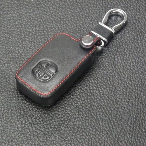 Kutery Leather Key Case Cover For Toyota Land Cruiser Camry Highlander Crown 2Buttons Remote Car Key Protector With Key Chain