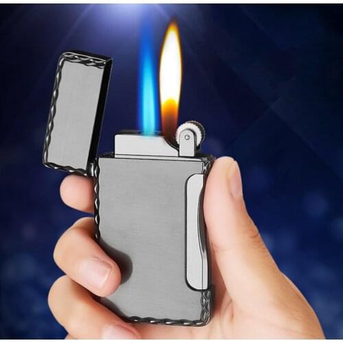 Creative side pressure ignition grinding wheel Double fire jet Turbo torch flame Butane inflatable cigar pipe lighter (no gas)