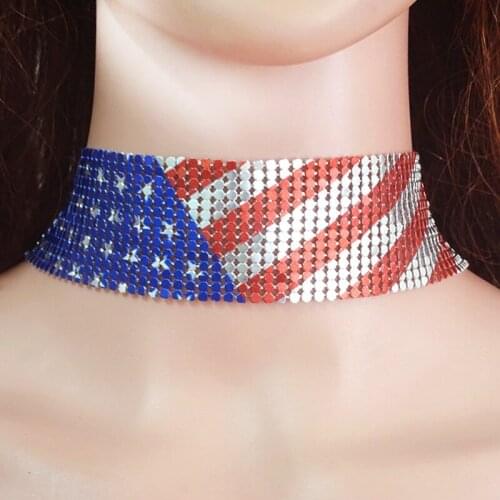Hot Sale Statement Necklace Retro Ethnic Flag Print Aluminum Sheet Trendy Festival Usa Independence Day Choker for Women Party