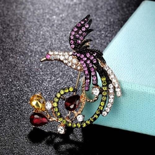 Zlxgirl Fashion Women coloful Phoenix shape Brooch jewelry perfect Crystal Brooch Hijab Accessories women clothing scarf pins